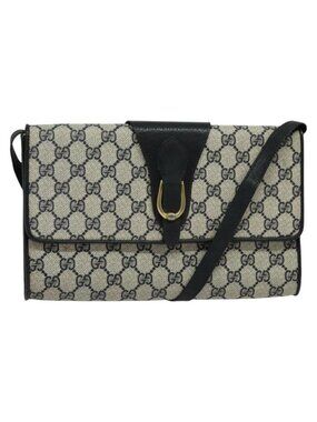 Authentic GUCCI GG Supreme Shoulder Bag PVC Navy Gold